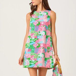 NWT! Lilly Pulitzer Ettie Stretch Shift Dress, Multi Crazy Quilt, Size 00
